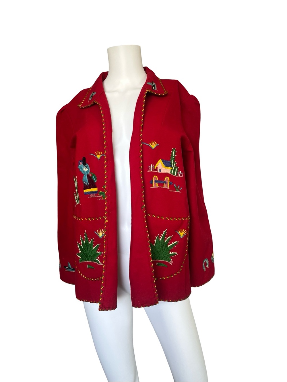 Vintage 1950s 1960s Lopez Mexican Embroidered Wool Jacket Made In Mexico